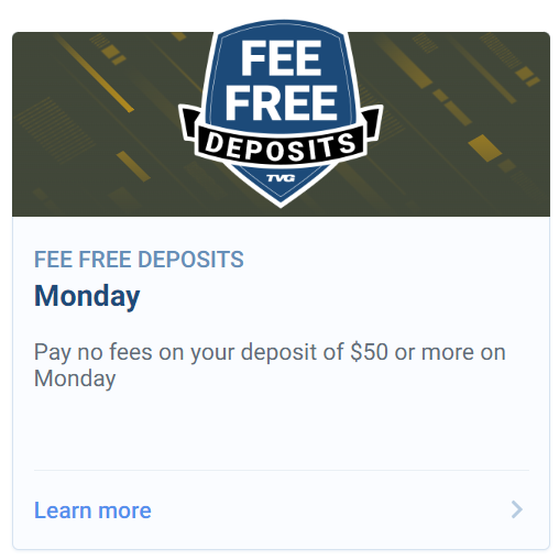 TVG bonus Fee Free Deposits